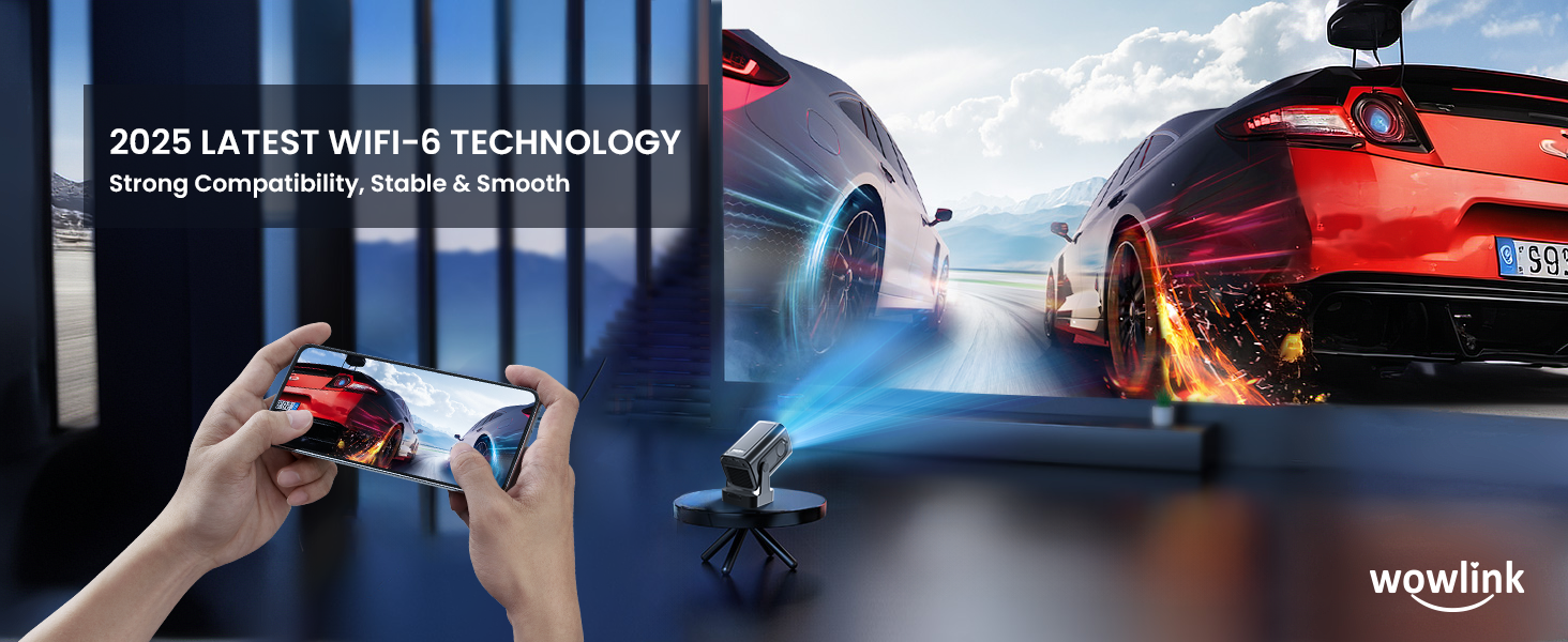 Портативний проєктор Beamer 4K з автофокусом та WiFi 6, Bluetooth 5.4 (2025 модель) – підтримка HDMI, USB, TV Stick, Laptop, чорний