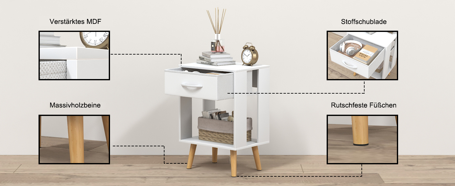 Набір з 2 приліжних тумбочок, 40x30x60.3 см. Тумбочки з шухлядою для спальні, дитячої кімнати. Білий колір.