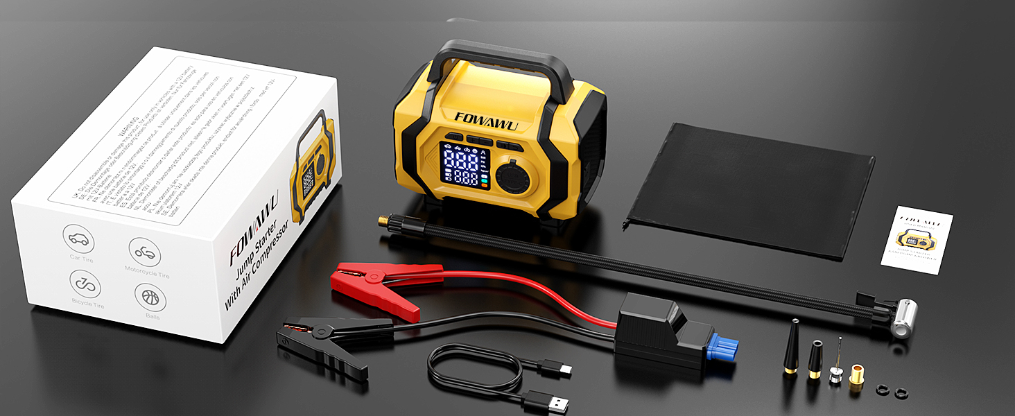 Пусковий пристрій (бустер) FOWAWU 8000A 26800mAh для автомобіля з компресором та Powerbank, модель 201B-Ge