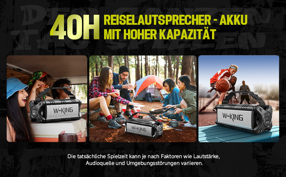 Портативна Bluetooth колонка W-KING 90W з глибоким басом, водонепроникна IPX6, Powerbank, AUX, TF, NFC, 40 годин роботи, EQ, чорно-біла
