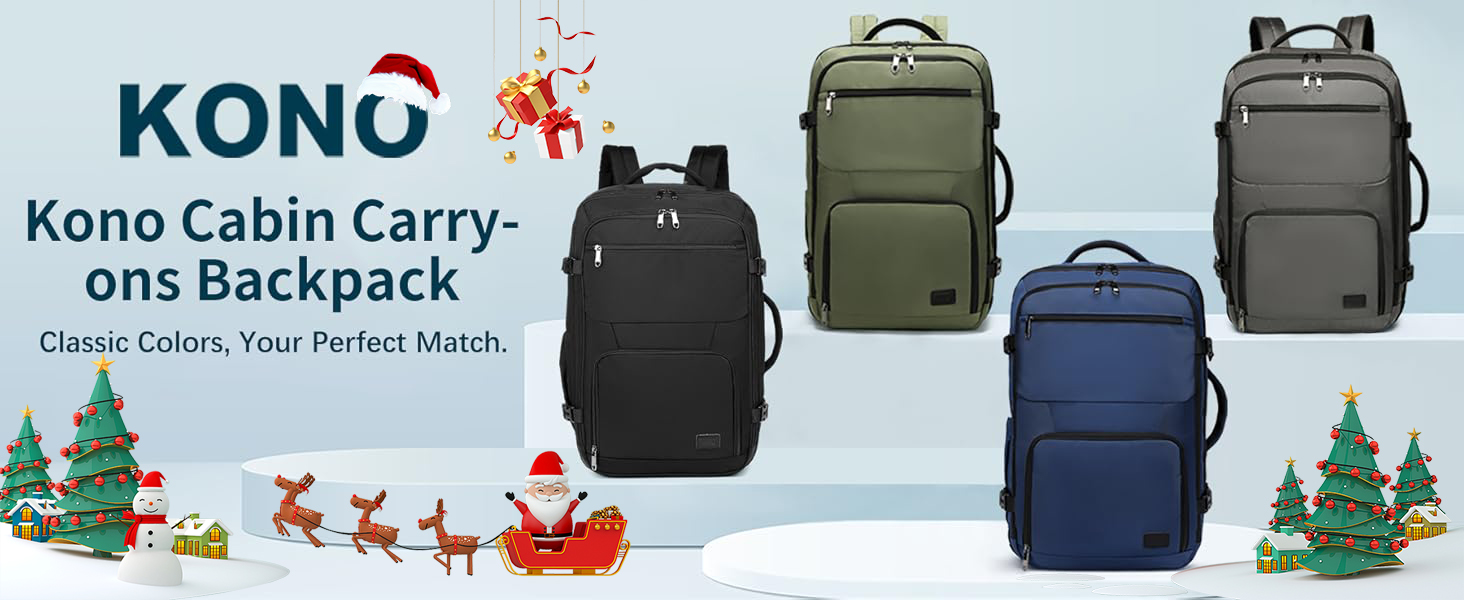 KONO Рюкзак для ручної поклажі в літак, великий, водонепроникний, 55 x 35 x 20 см, 38L, Cyangrau