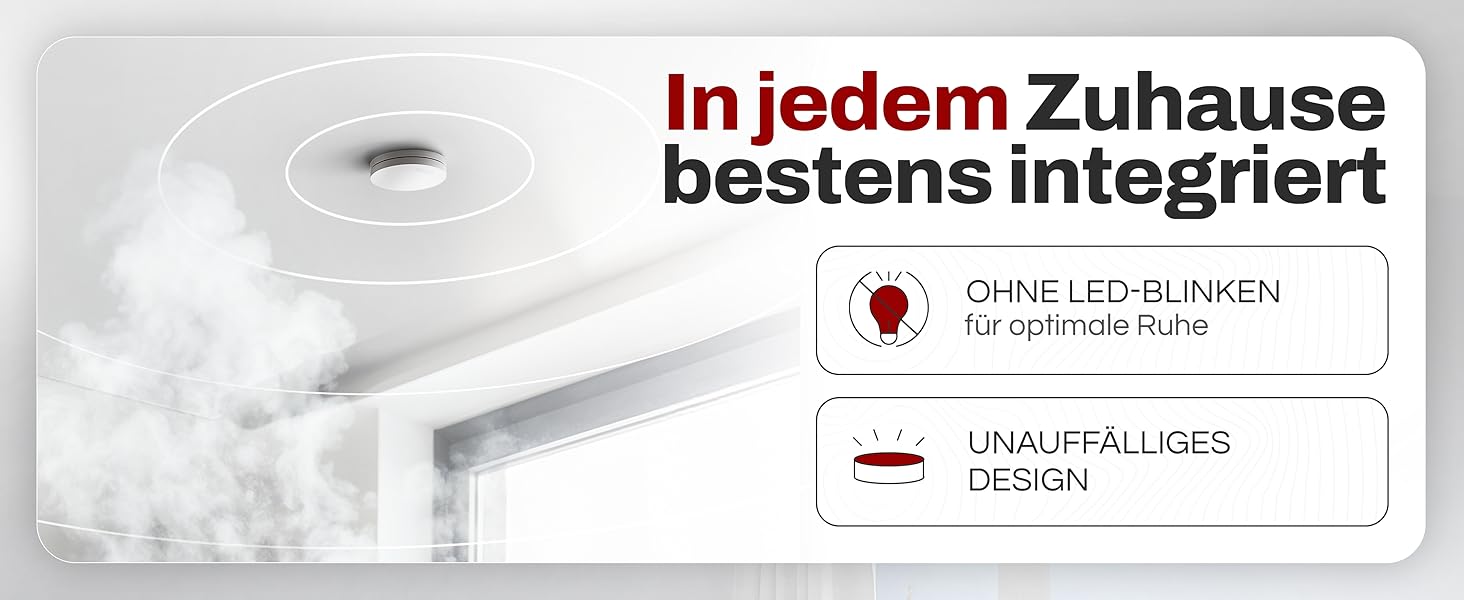 Датчик диму Rauchmelder на 10 років з батареєю, плоский, 3 шт. у комплекті, без свердління, без світлодіодного індикатора, для дому та офісу