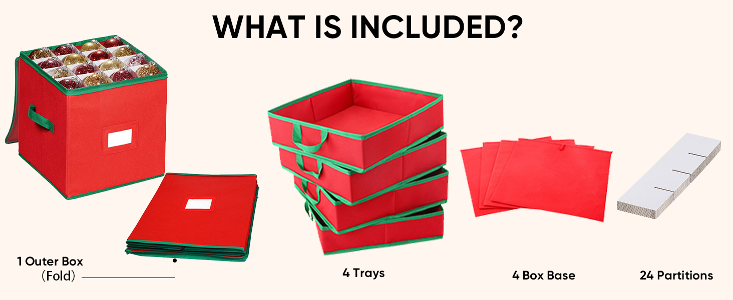 Коробка для зберігання новорічних прикрас VITEVER з регульованими перегородками, 64 кишеньки, 32x32,5x33 см