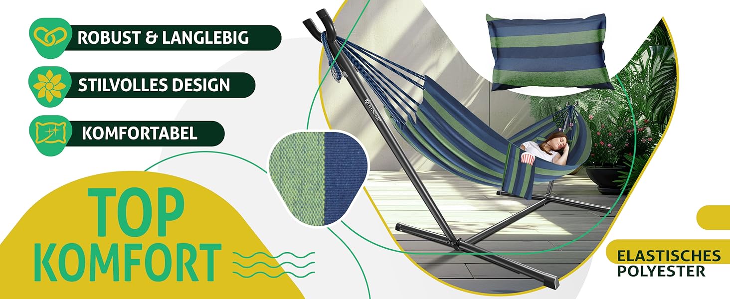 Гамак KESSER® Lake з каркасом для 2 осіб, до 200 кг, для дому та саду, XXL, антрацит. З подушкою, сумкою та мішком.