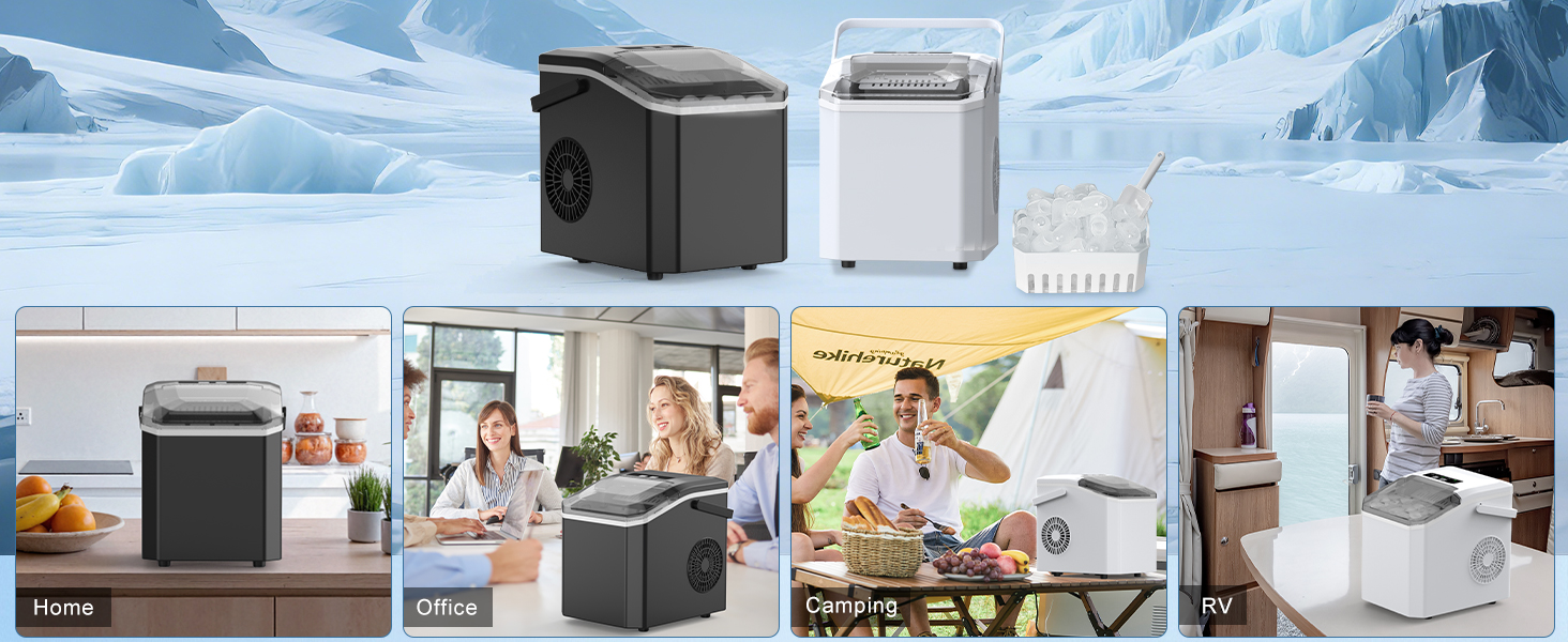 Льодогенератор Ice Cube Maker 12 кг/24 год, швидке виробництво льоду (6-8 хв), 2 розміри кубиків, самоочищення, чорний - для дому, офісу, бару