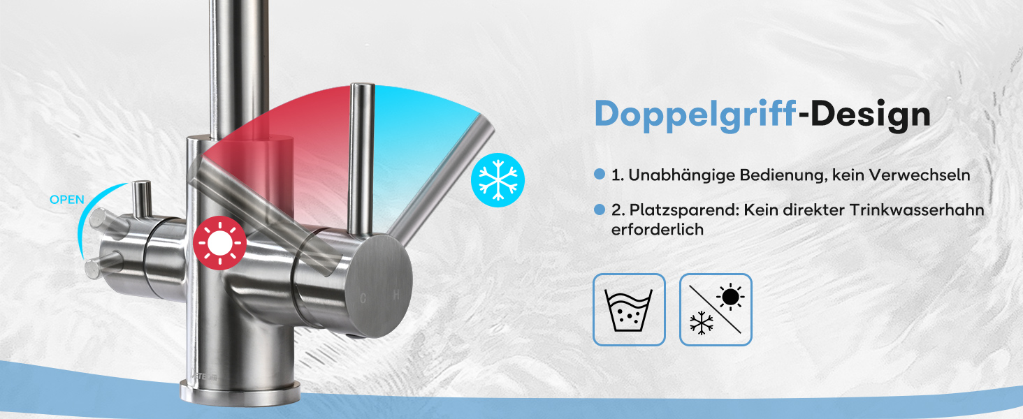Змішувач кухонний 3-х режимний чорний DETBOM з фільтром для води, поворотний на 360°, подвійний важіль, нержавіюча сталь