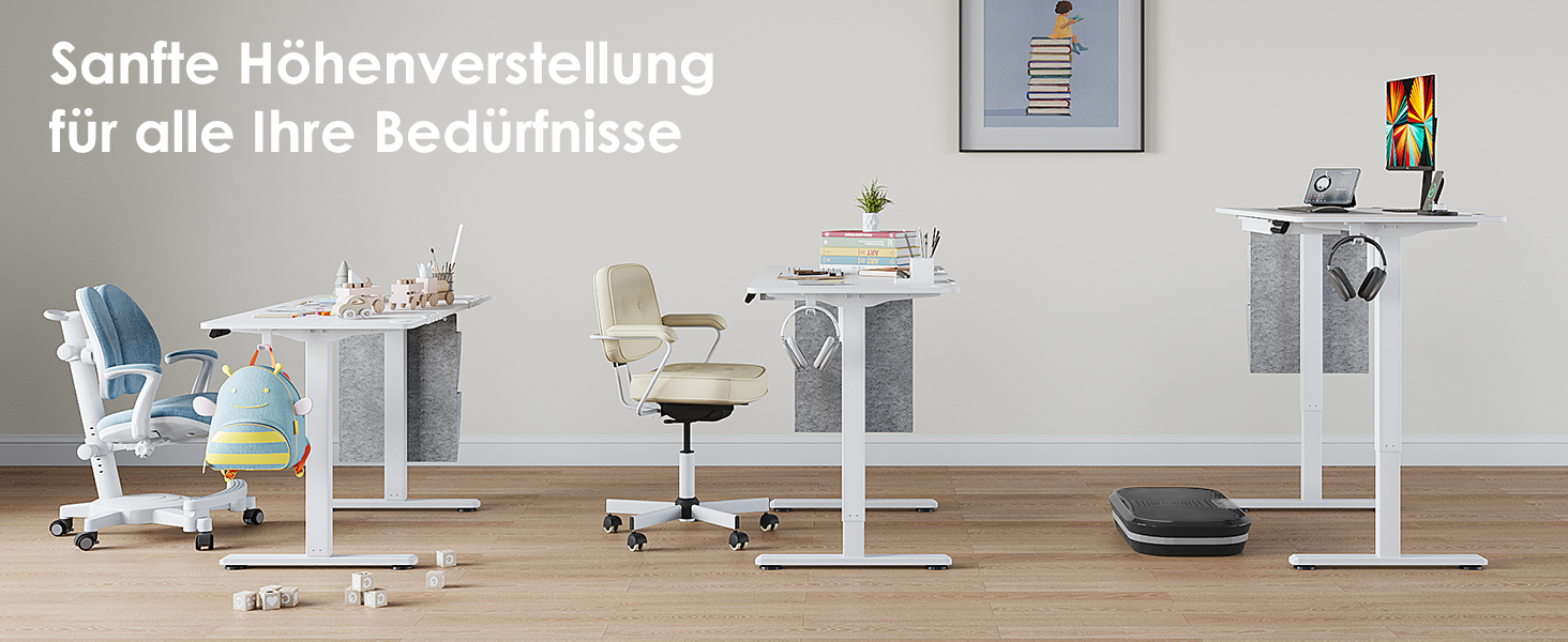 Електричний регульований стіл висотою 120x60 см з пам'яттю, з шухлядами для дому/офісу/навчання (білий)