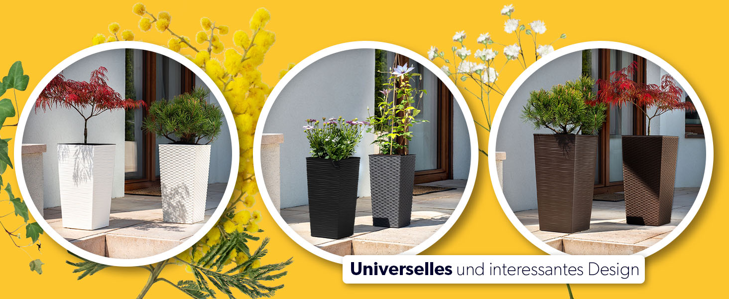 Набір з 3 горщиків для квітів KADAX, Мокко Ратан, 36/46,5/57,5 см, вологостійкий пластик