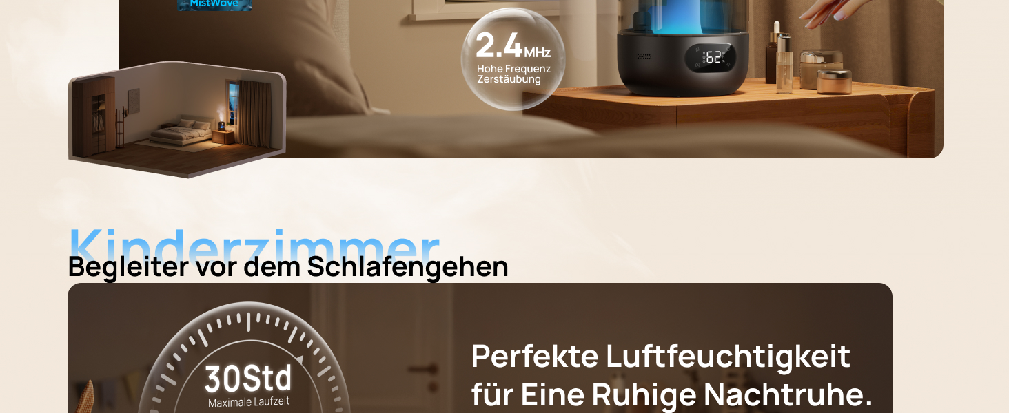 Зволожувач повітря Dreo для спальні, ультразвуковий пристрій холодного туману з 30 годинами роботи, резервуар 3L з верхнім заповненням, датчик вологості, нічне світло для дітей, кімнати, рослин та дому, чорний