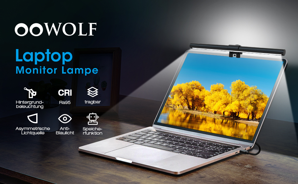 Лампа для монітора OOWOLF - USB, яскравість з можливістю регулювання, догляд за очима, антивідблиск, без мерехтіння (41 см, ноутбук)