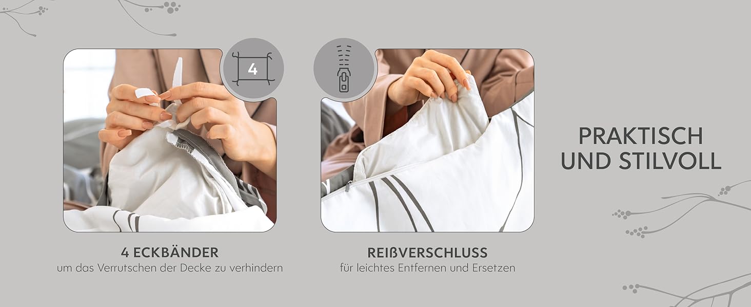 Комплект постільної білизни Dreamzie 200x200 см з 2 наволочками 80x80 см, сірий гілковий малюнок, для дорослих, 100% мікрофібра, сертифікат Oeko TEX