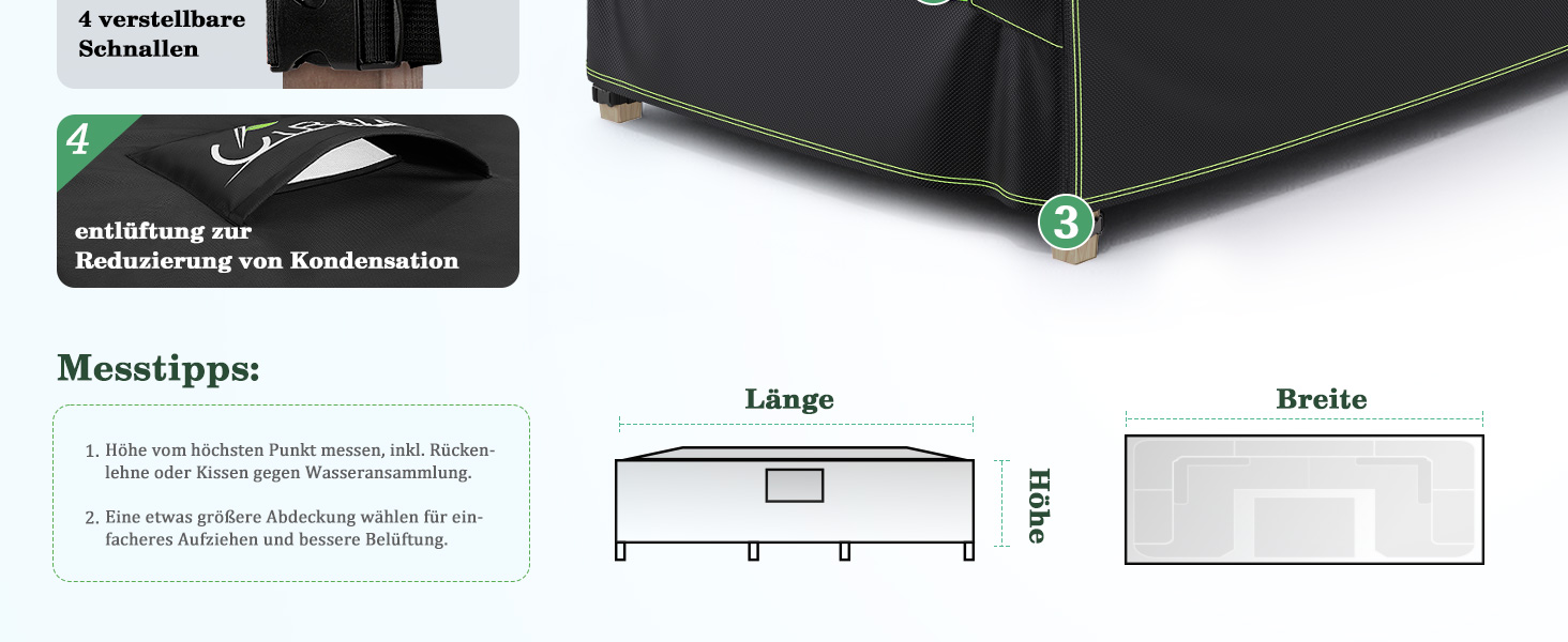 Чохол для садово-патіо меблів UIRWAY 180x120x74 см, водовідштовхуючий, 420D Oxford, з вентиляційними отворами та світловідбиваючими смугами