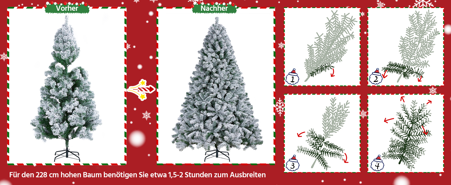 Штучна ялинка Yaheetech зі снігом 183 см (діаметр 120 см), 820 гілок, з металевим підставкою, швидкий монтаж, складана ялинка для дому