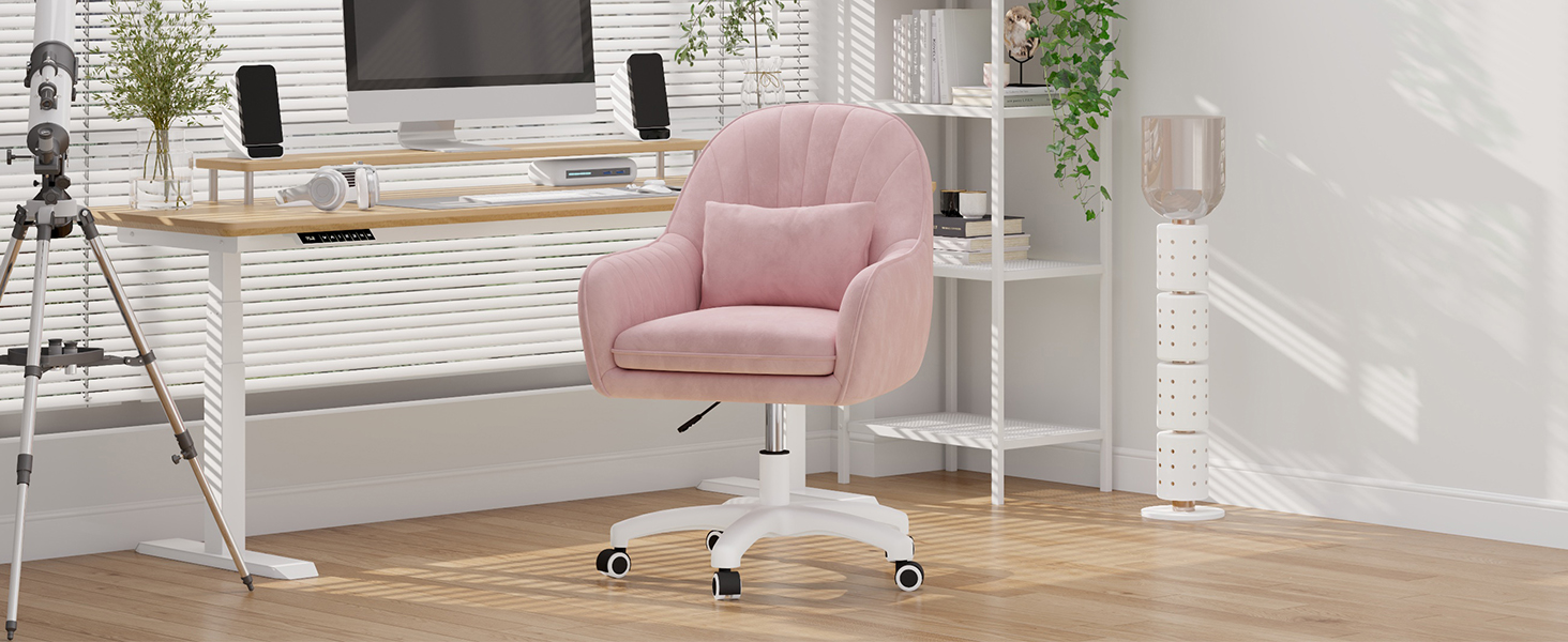 Крісло Aivermeil для дому та офісу, оксамитове, з підголівником, поворотне, регульоване по висоті, ергономічне, для робочого кабінету, спальні, до 120 кг (Рожеве)