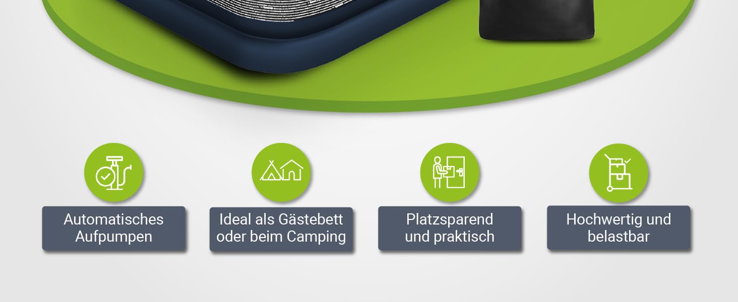 Надувний матрац Juskys Sapri M блакитного кольору - 1 особа, самонадувний, для гостей та кемпінгу, з вбудованим насосом