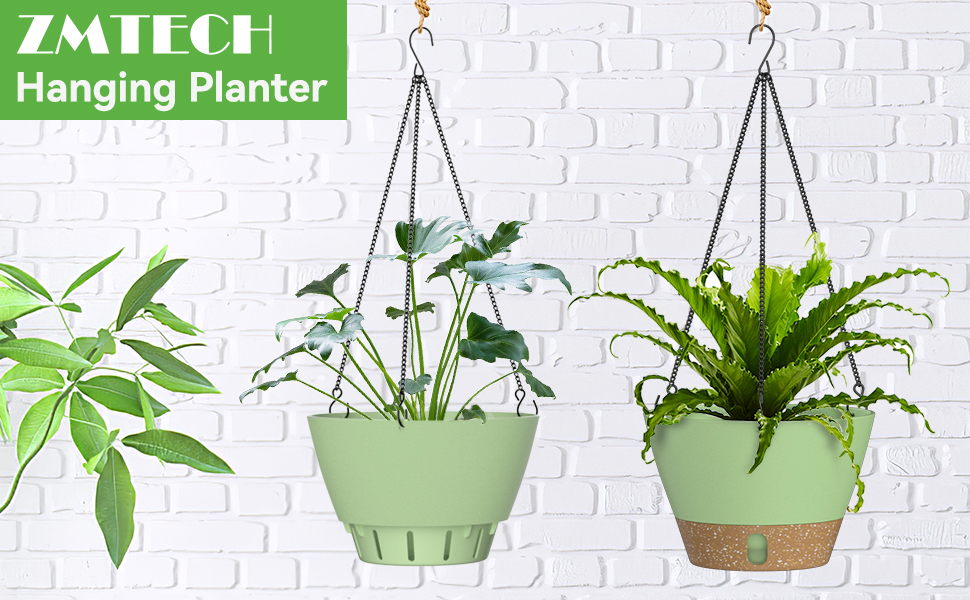 Пластиковий підвісний горщик для квітів ZMTECH 25 см з підставкою (2 шт., зелений)