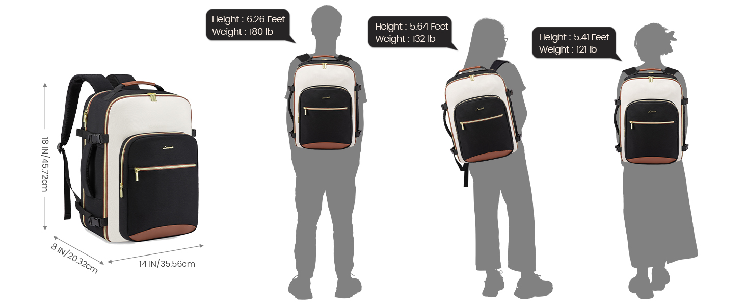 Рюкзак LOVEVOOK для ручної поклажі літака, 40L, водонепроникний, з відділенням для ноутбука 17 дюймів, для подорожей, школи, роботи, кемпінгу, чоловічий/жіночий, бежевий+чорний+коричневий
