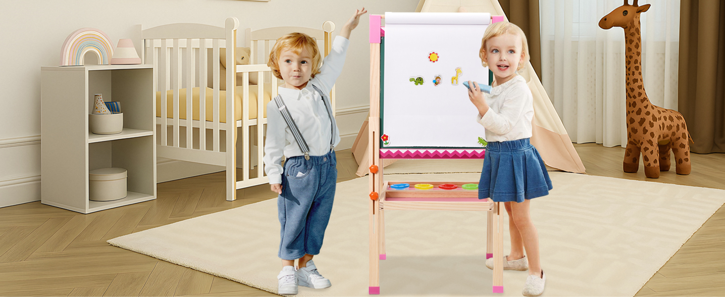 Дитяча мольберт Kinder Staffelei з рулоном паперу, двосторонній, складний, регульована висота, 92 аксесуари, подарунок для дітей