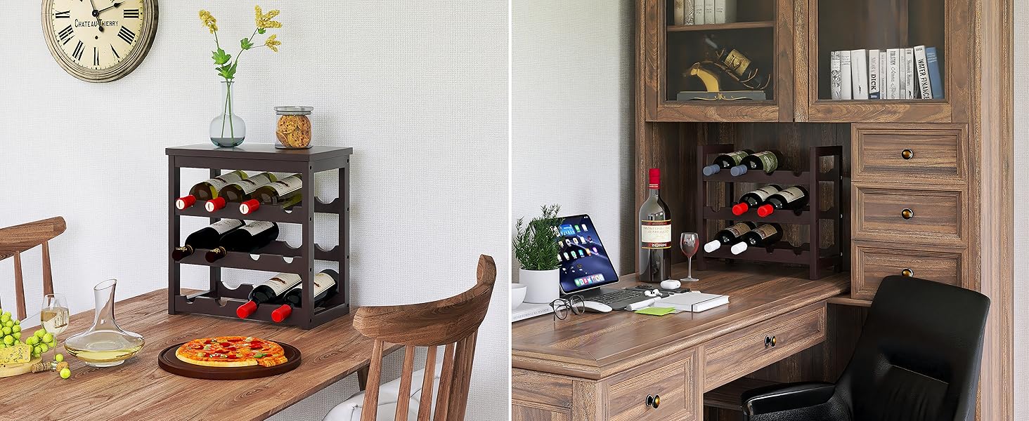 Стеллаж для вина на 24 пляшки з бамбука, 6-ярусний, з полицями та столом (колір: коричневий)