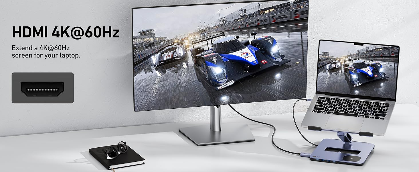 Підставка для ноутбука BENFEI з алюмінію з USB-C док-станцією 6в1, 15W Mag-Safe зарядкою, USB 3.0 KVM Switch, HDMI 4K@60Hz, 4*USB3.0, 100W PD для MacBook Pro/Air iPad Pro XPS Thinkpad