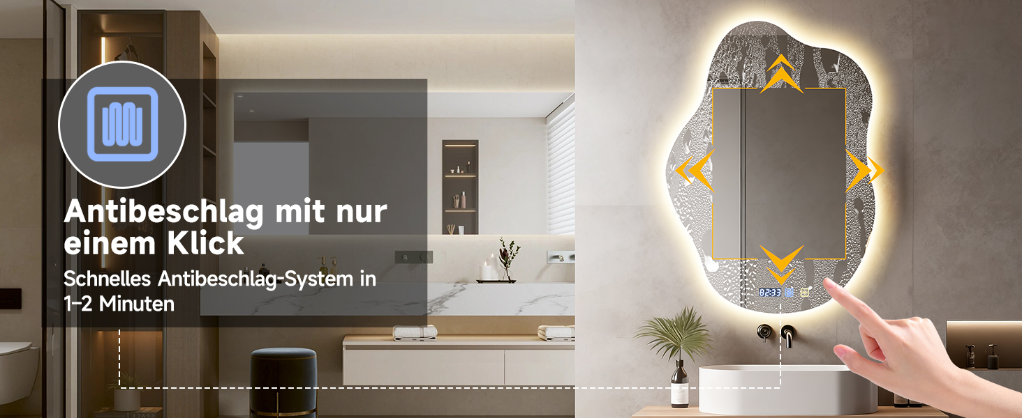 Дзеркало для ванної кімнати Sararoom з підсвічуванням, кругле LED дзеркало 70x50 см, 3 кольори світла, диммування, антизапар, пам'ять, загартоване скло