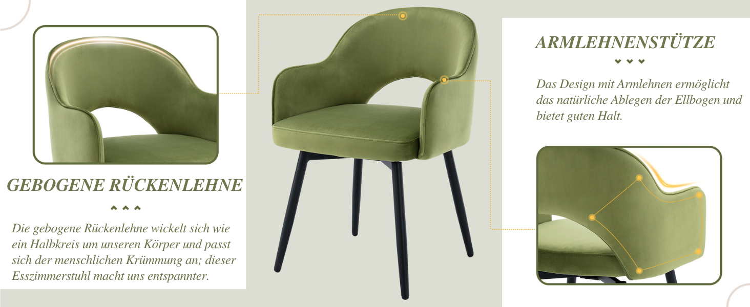 4 крісла з оксамиту для їдальні, обертаються на 360°, кухонні крісла з підлокітниками, м'які бокові крісла для дому, офісу, вітальні (53*58*78 см, зелені)