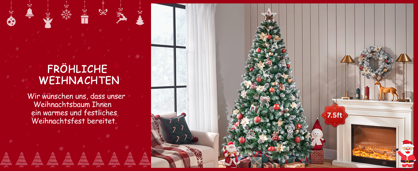 Штучна ялинка Yaheetech зі снігом та 64 шишками, 228 см, 920 гілок, вогнестійка, з металевим підставкою та системою швидкого складання