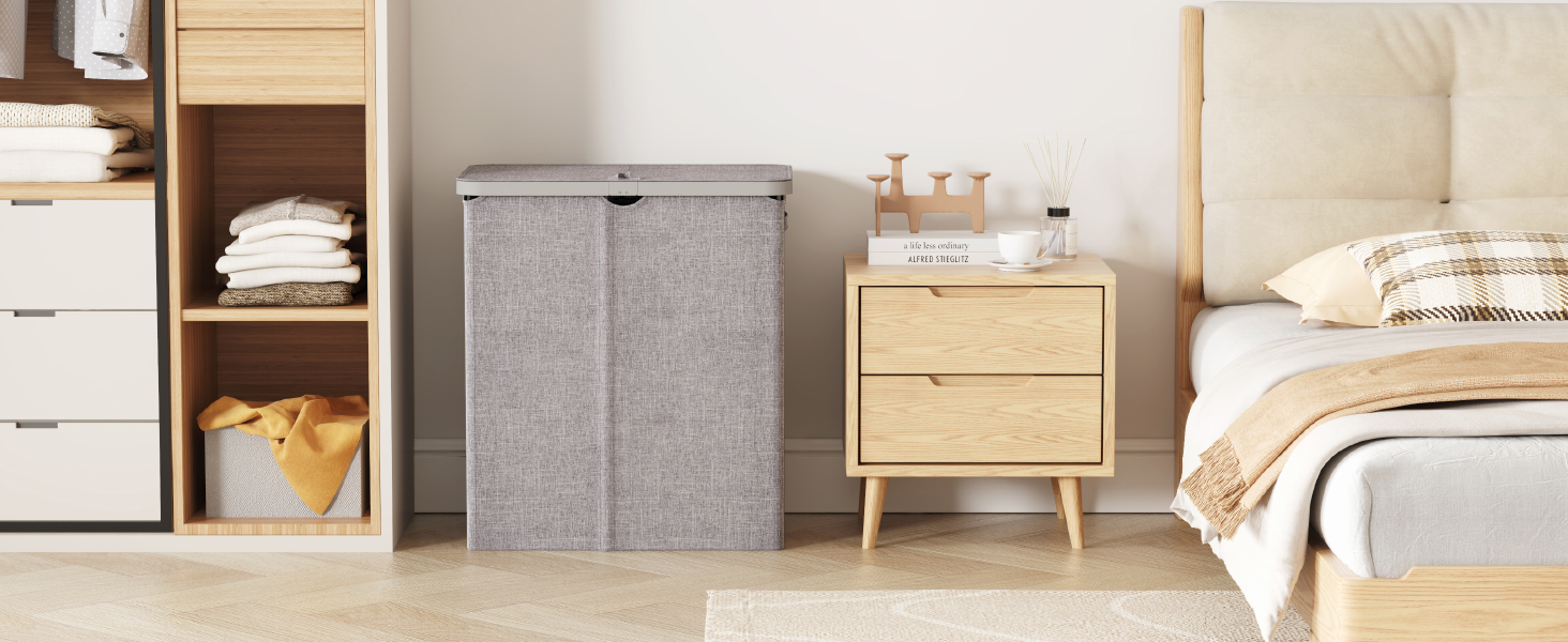 Кошик для білизни з кришкою Lifewit, великий, 145L, сірий, для спальні та ванної кімнати