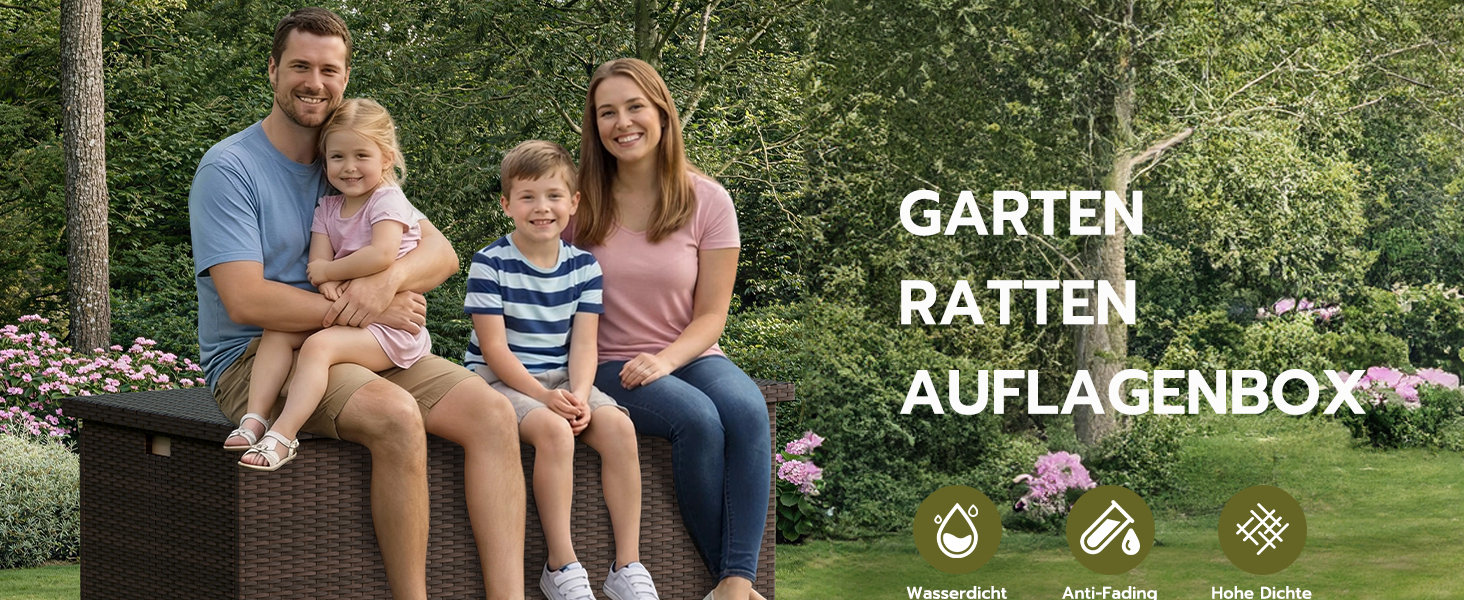 Водонепроникний садовий ящик Amopatio Gartenbox 650л з поліротангу для подушок, металевий з газовими амортизаторами, для саду та балкону, коричневий