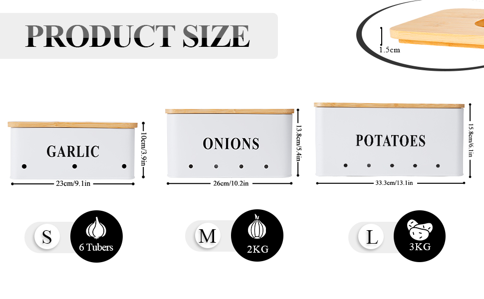 Набір контейнерів для картоплі, цибулі та часнику [3 шт] з бамбуковими кришками | Коробки для зберігання овочів з вентиляцією | Чорний