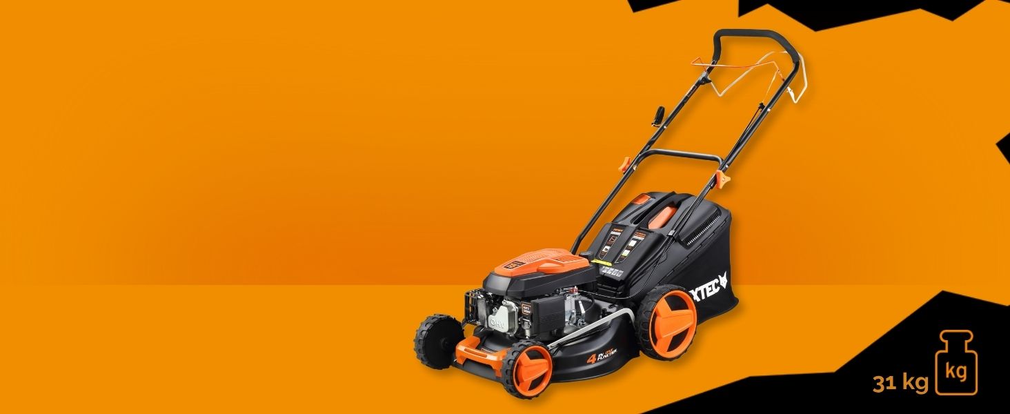 Бензиновий газонокосарка FUXTEC FX-RM4346 4-в-1 з приводом на задні колеса, ширина косіння 42 см, 46 см об'єм двигуна, 40л травоспікач