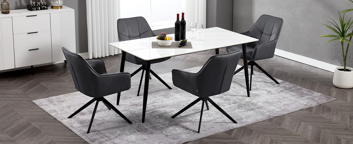 Крісла для їдальні WOLTU (2 шт.) – оббивка з жаккарду та вельвету, з металевими ніжками, для кухні, вітальні, їдальні (Чорний)