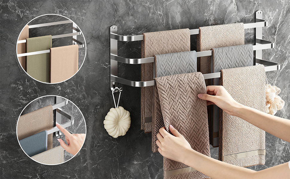 Тримач для рушників 80 см без свердління, срібний, для ванної кімнати та кухні