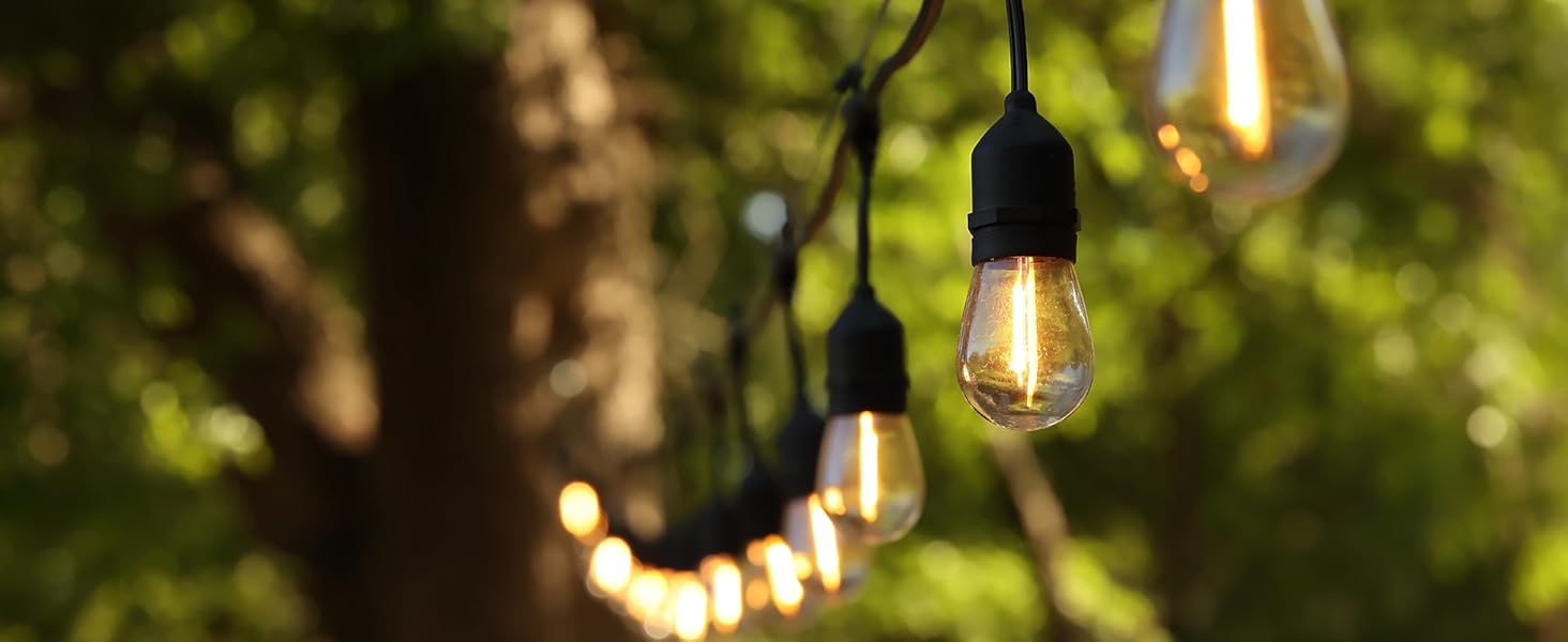 BRIMAX LED гірлянда для вулиці, 30 метрів, AC220-240V, IP44, 46+4 лампочки G40 E12 1W, 2200K тепле біле світло, розширювана, для кемпінгу, ярмарку, саду, вечірки