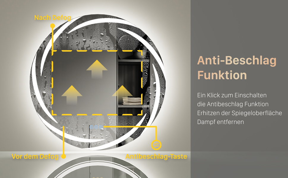Дзеркало для ванної кімнати LUVODI кругле з підсвічуванням LED, 60 см, 3 кольори світла, регулювання яскравості, антизапарник, енергозберігаюче, для ванної, гостьової кімнати, туалету