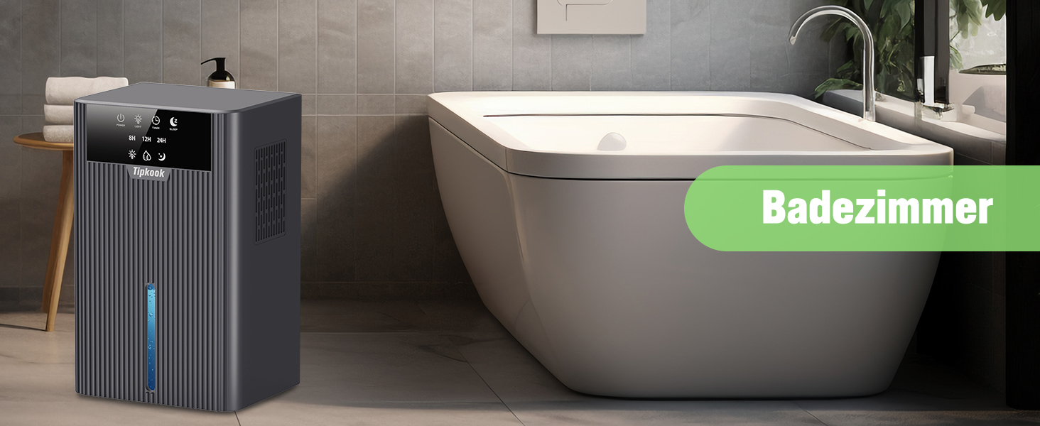 Електричний осушувач повітря Tipkook, 2400 мл, автоматичне відтавання, 10 кольорів підсвічування, таймер 8/12/24 год, ≤35 дБ, портативний для ванної, спальні, кухні, шафи, сірий