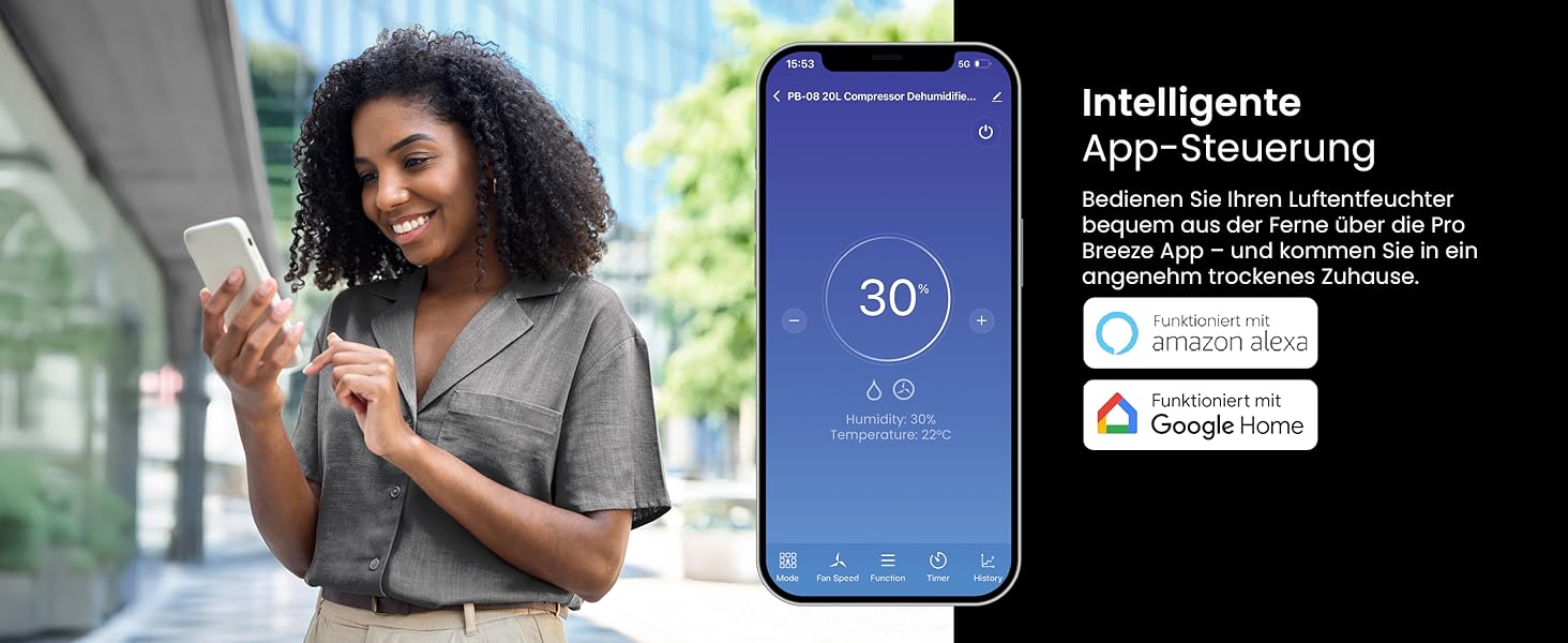 Про Breeze - Вологопоглинач повітря 25л/добу, 30 м², 4 режими, Wi-Fi, таймер, сушка білизни, захист від вологи та плісняви