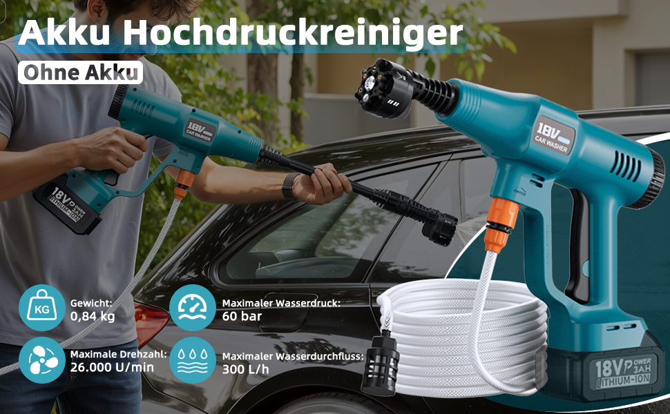 Акумуляторний пістолет для миття високого тиску Makita 18V: портативний мінімийка для очищення та поливу (без акумулятора та зарядного пристрою)