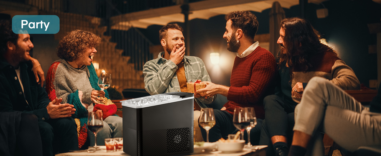 Льодогенератор Fohere портативний самоочисний, 14 кг/24 год, 2 розміри льоду, компактний, чорний - для дому, бару, офісу, кемпінгу