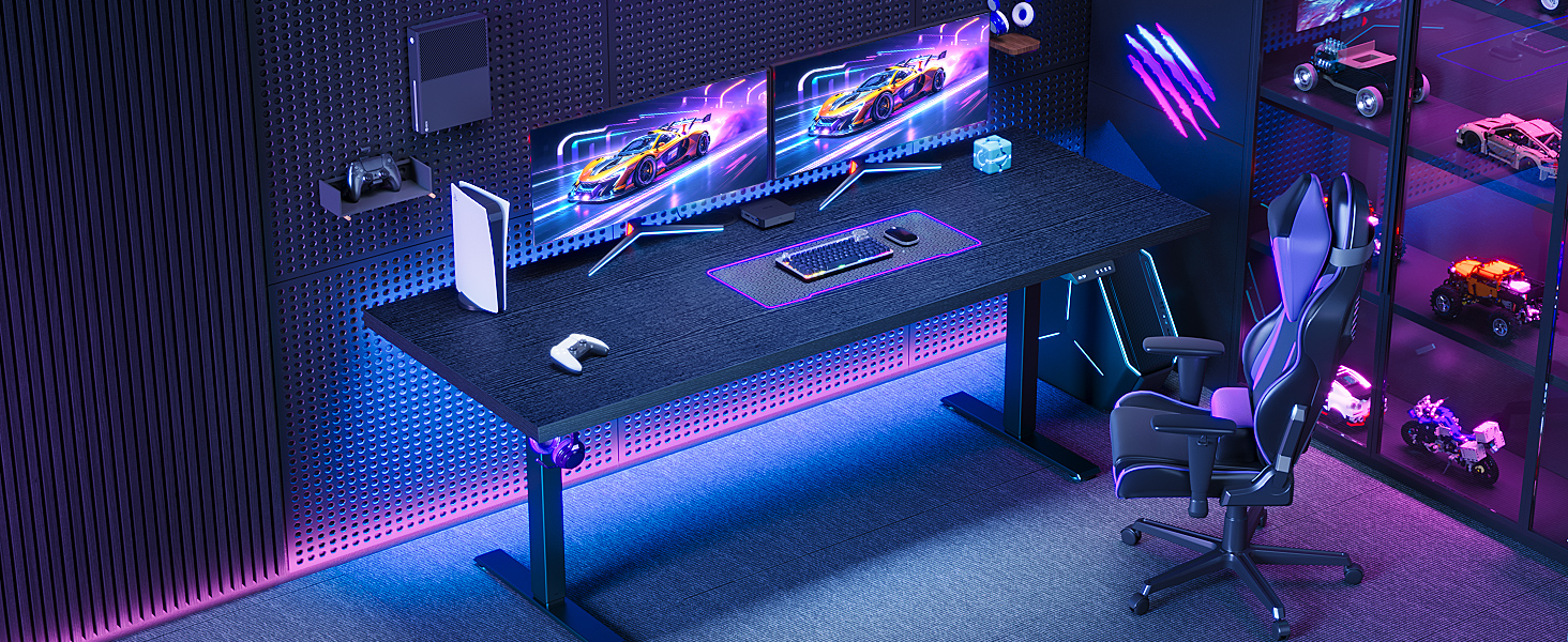 Регульований стіл OffiGo з 2 моторами: чорний, USB-C, 100-200 см, 3 пам'яті