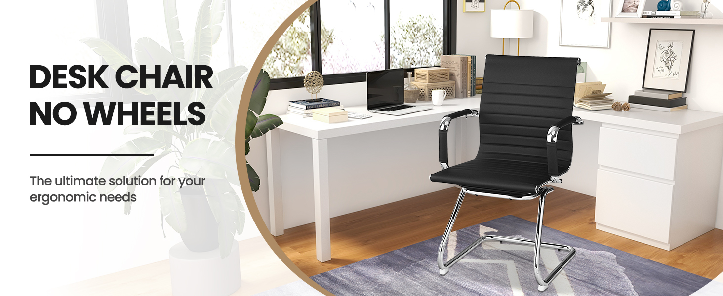 Крісла-гойдалки GIANTEX 2 шт., ергономічні конференц-крісла для гостей з підлокітниками, міцний металевий каркас до 120 кг, сучасні крісла з штучної шкіри, чорні