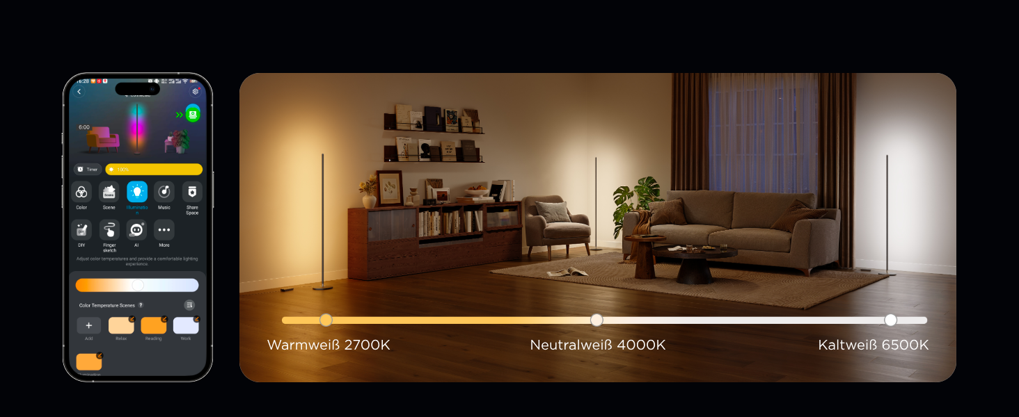 Govee RGBIC LED Торшер WiFi, Димування, Alexa/Matter, 16 млн кольорів, 85 режимів, Музичний режим, DIY, Чорний