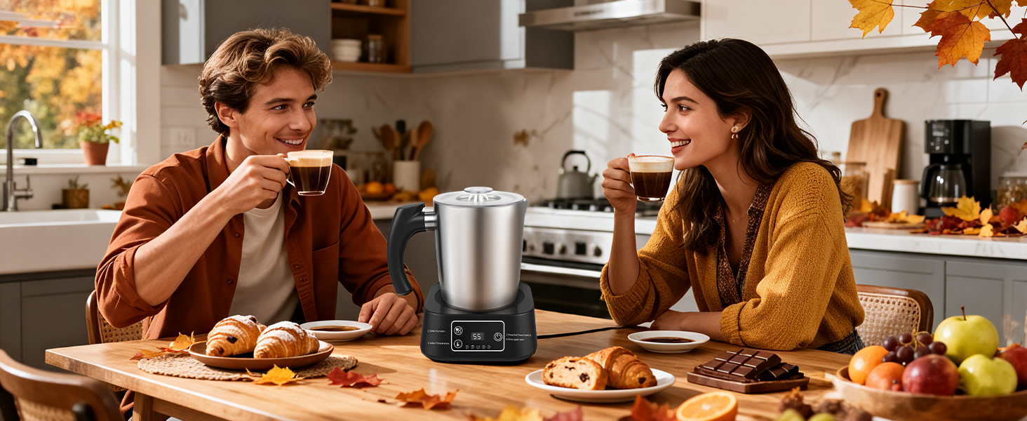 Електричний спінювач молока 5-в-1 з нержавіючої сталі, 500 мл, знімний контейнер, контроль температури, для гарячого та холодного молока, капучино, лате