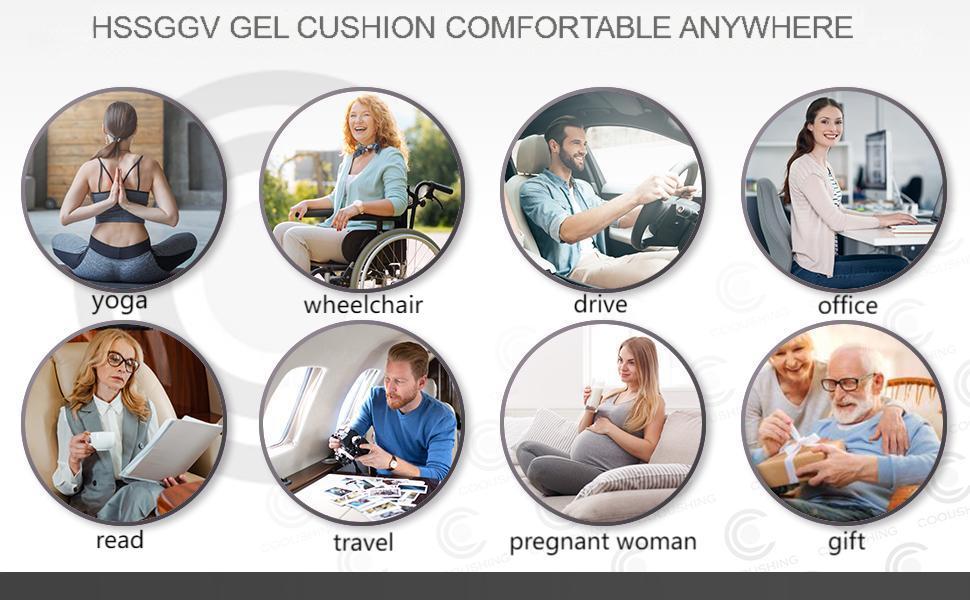 Ортопедична гелева подушка на сидіння для офісного крісла, авто та візків — м'яка подушка з антиковзаючим знімним чохлом, чорна (43x39x4 см)