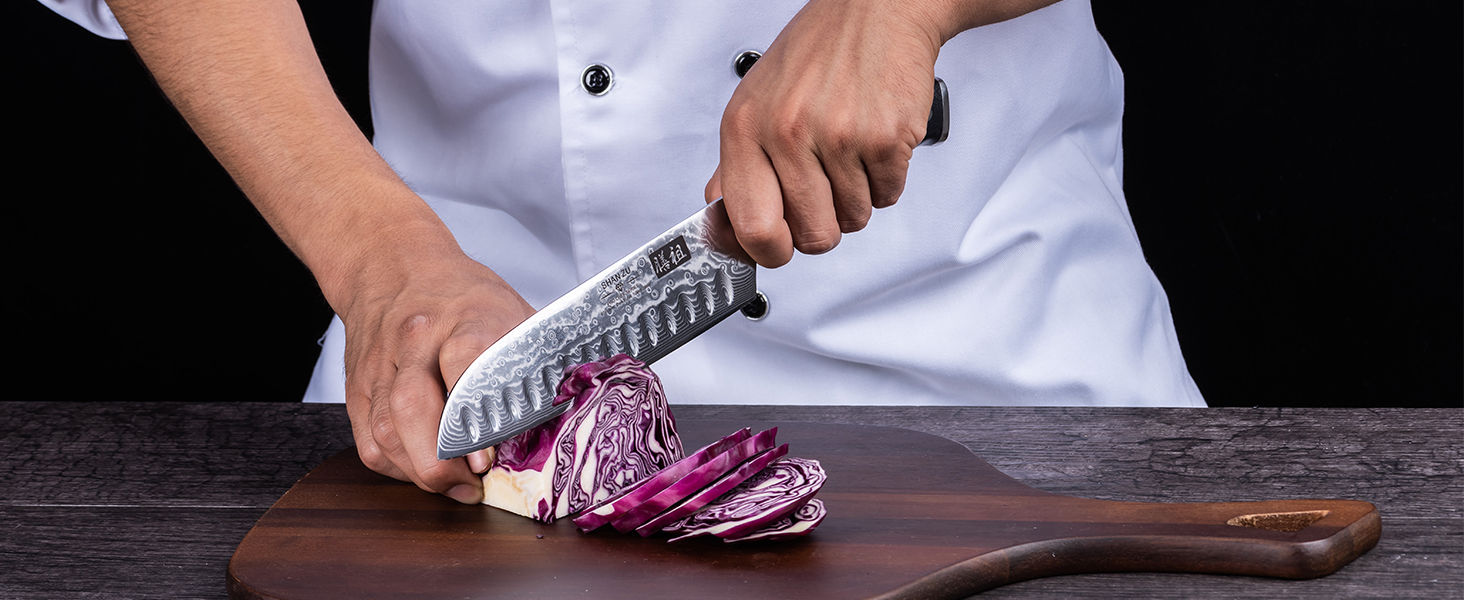Ніж кухарський SHAN ZU Damast 20 см, 67 шарів дамаської сталі, серія PRO, з ручкою G10