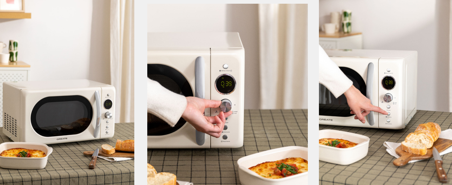 Мікрохвильова піч ретро Salbeigrün 20л з грилем та LCD дисплеєм 900W