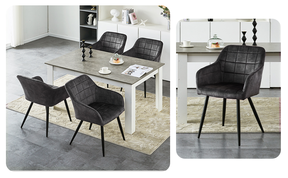 CLIPOP Комплект стільців для їдальні (6 шт.), з підлокітниками, штучна шкіра, для кухні, вітальні, сірий велюр