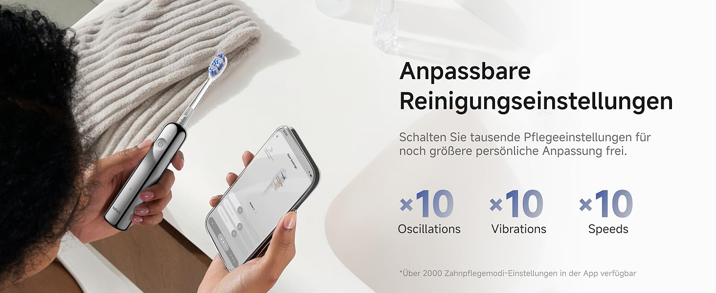 Електрична зубна щітка Laifen Wave Pro з 6 режимами, акумулятор на 70 днів, прозорий корпус (нержавіюча сталь)