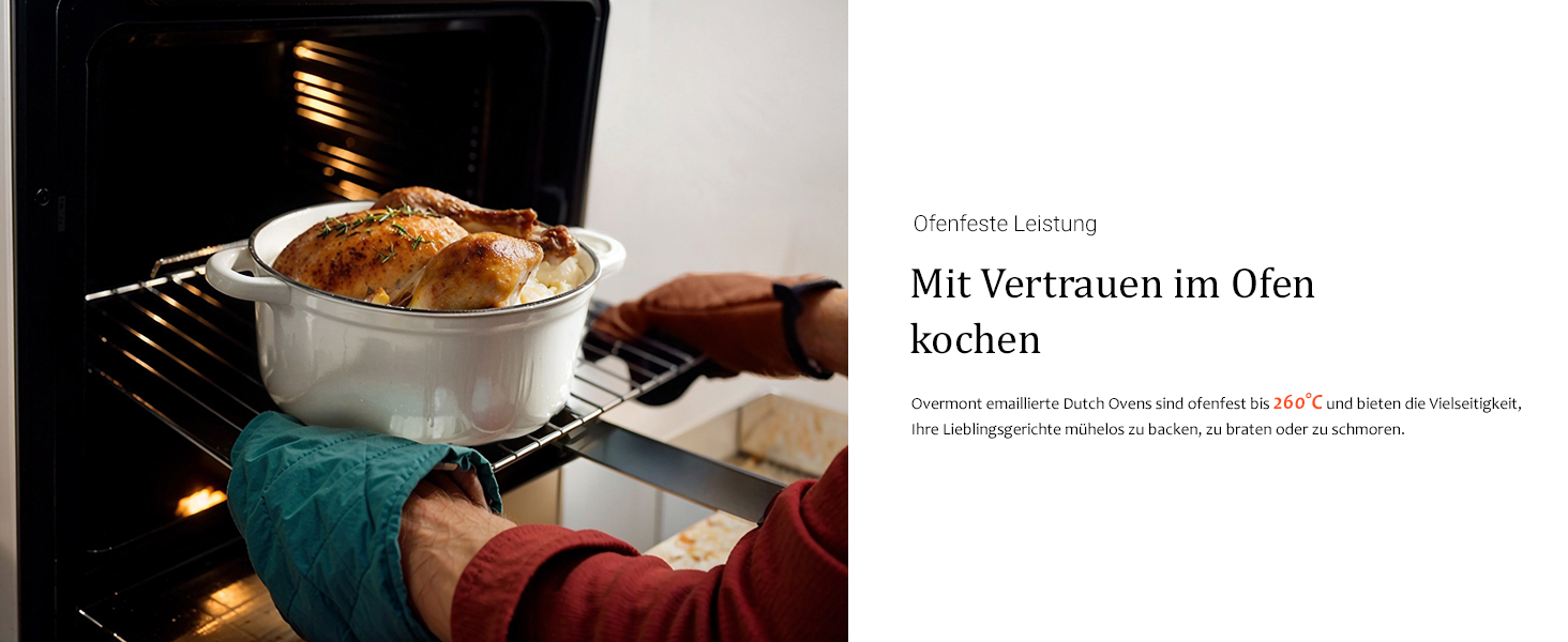 Чавунна каструля-гульяш Overmont з емалевим покриттям, 26 см, 5.2 л, перламутрово-біла, з кришкою та кулінарною книгою, підходить для духовки