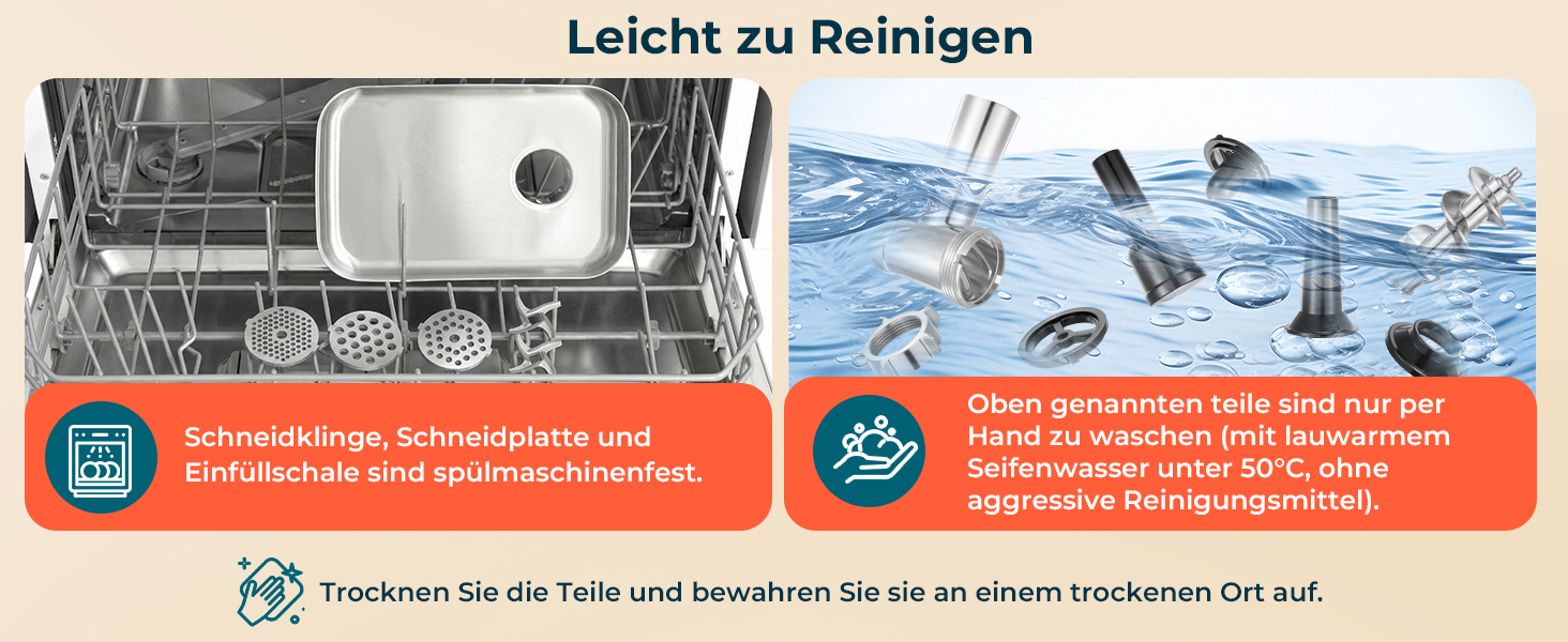 М'ясорубка електрична Fohere 2000 Вт з насадками для ковбас та кубів, 3 диски (3/5/7 мм), чорна